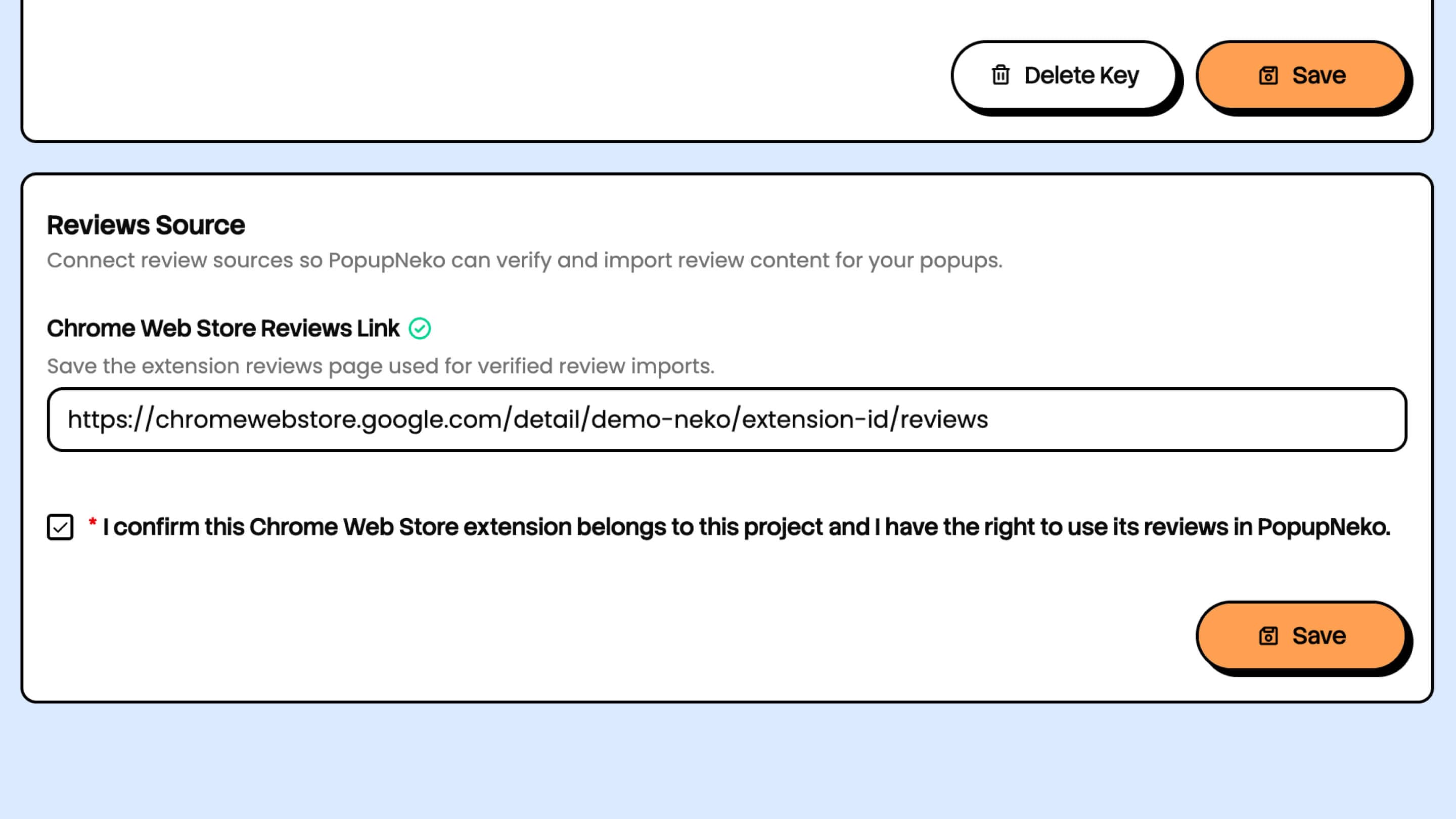 Connect with Chrome Web Store Reviews in PopupNeko Dashboard
