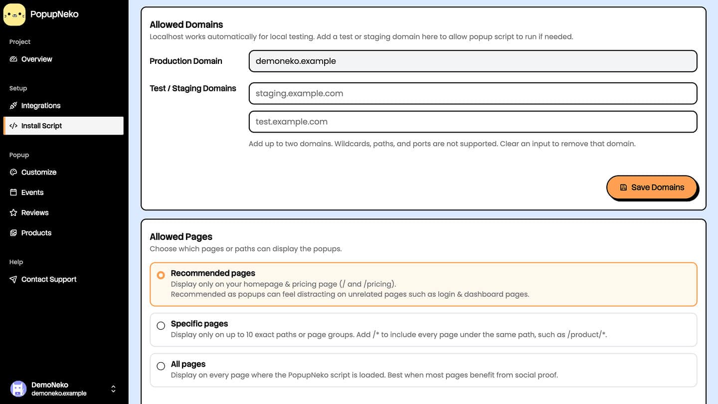 Change where popups can appear under Install Script page on PopupNeko