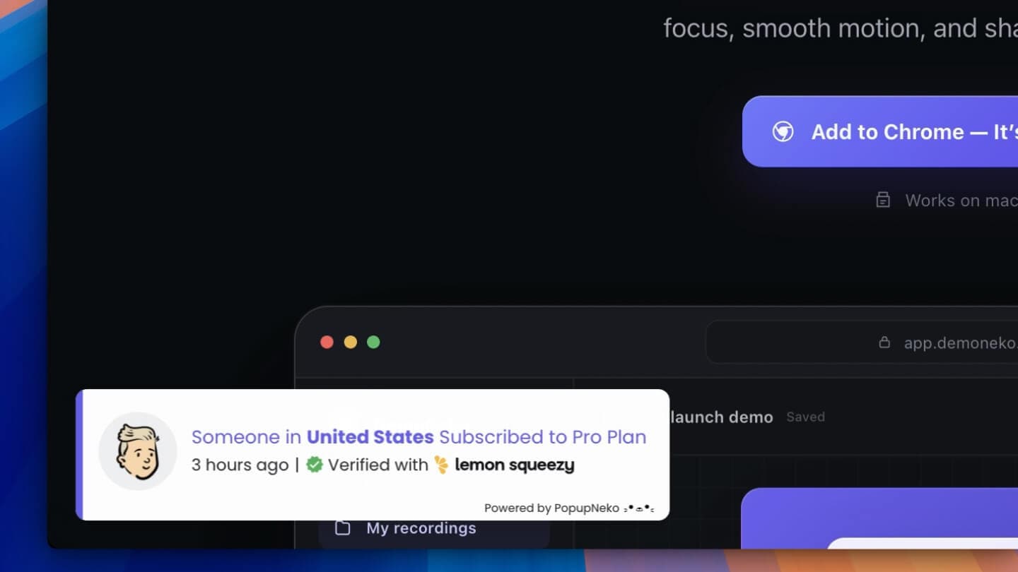 PopupNeko verified sales notifications displayed on a merchant website