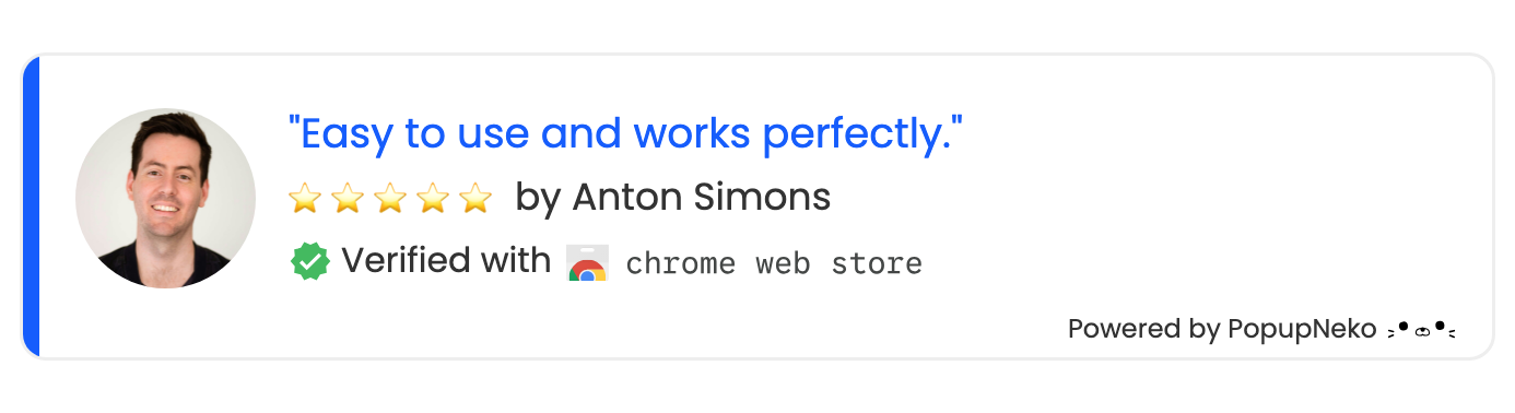 PopupNeko verified Chrome Web Store review social proof notification popup