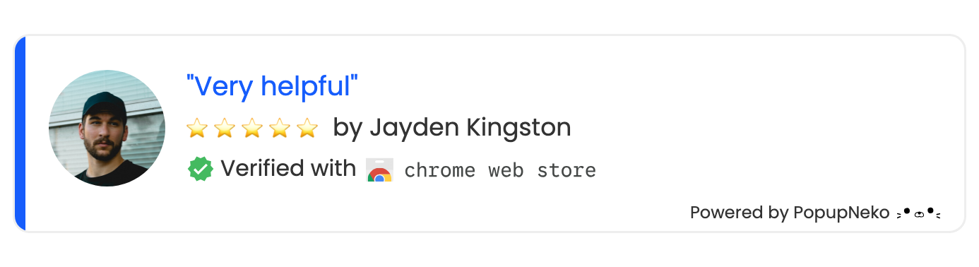 PopupNeko verified Chrome Web Store review social proof notification popup