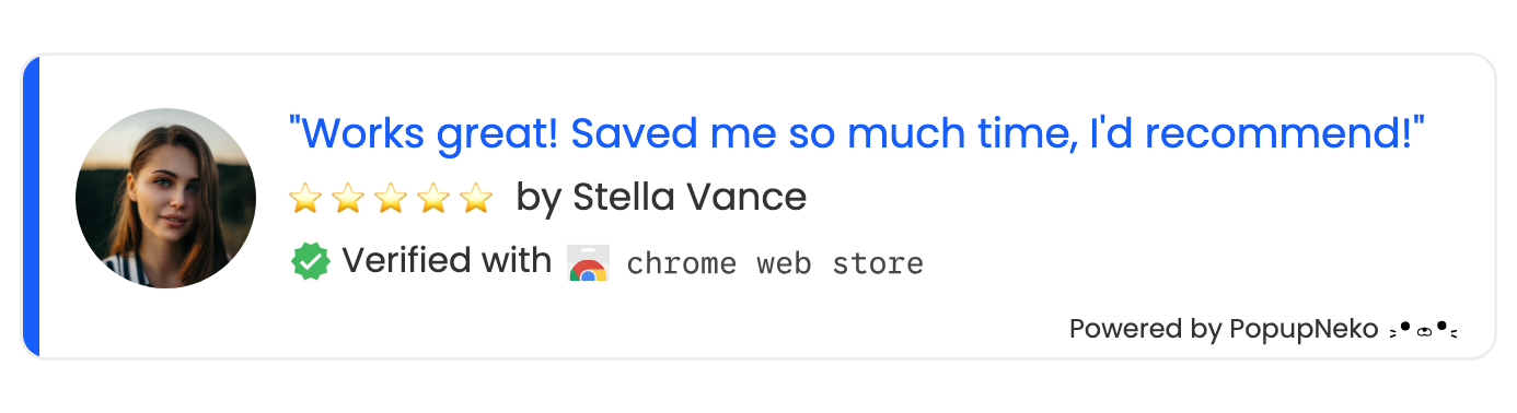 PopupNeko verified Chrome Web Store review social proof notification popup