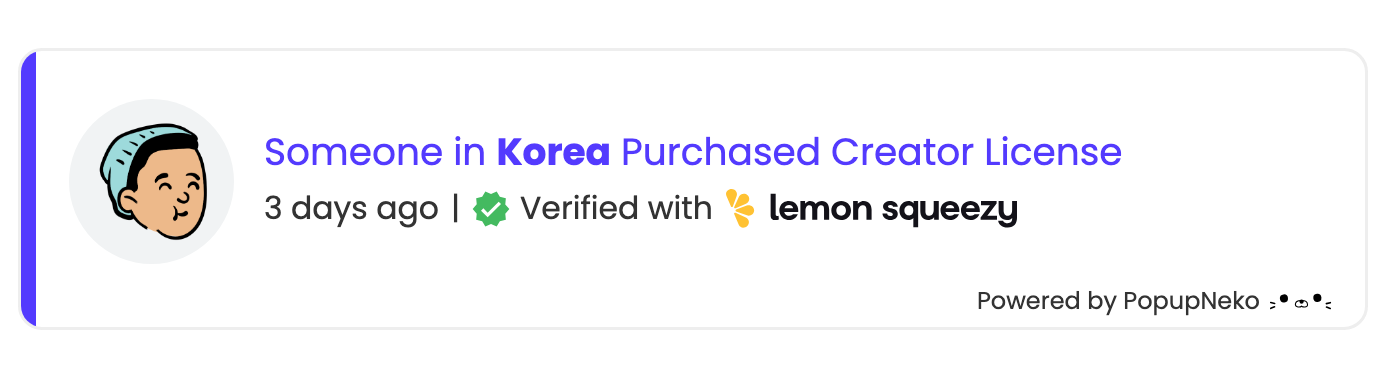 PopupNeko verified Lemon Squeezy sales social proof notification popup