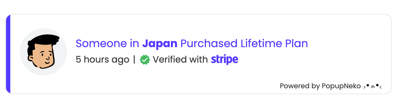 PopupNeko verified Stripe sales social proof notification popup